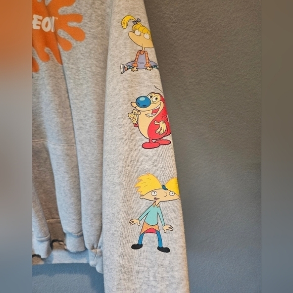 Nickelodeon Gray Hoodie Pullover Ladies Sz S 90s Rugrats Hey Arnold Ren Stimpy - Picture 5 of 6